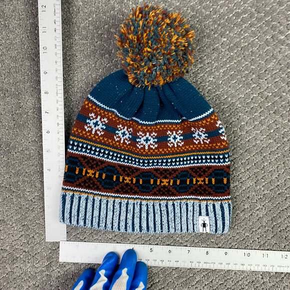 Smartwool Beanie Hat Chair Lift Women's One Size Winter Pom Pom Turquoise gold - Picture 5 of 8